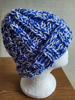 Hand Knit Blue and White Slouch Hat