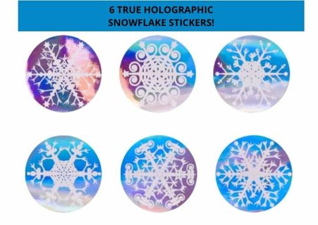 ➡️⭕(6) 1" HOLOGRAPHIC SNOWFLAKE STICKERS!!⛄