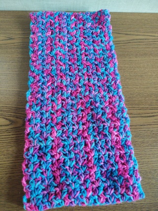 Hand Crocheted Pink and Blue Ombre Infinity Scarf 