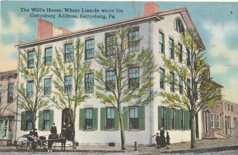 Vintage Unused Postcard: p: Linen: House, Lincoln wrote Gettysburg address here, Gettysburg, PA