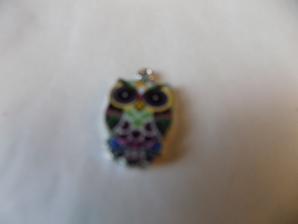 Enameled Owl Charm # 5  1 inch