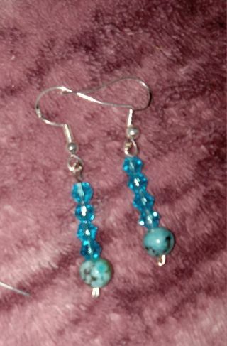 Blue Crystal stone beaded dangle hook Earrings nip