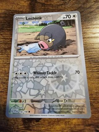 Pokemon Lechonk reverse holo rare card 156/198