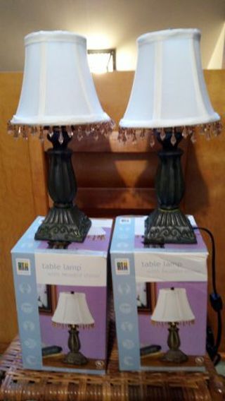 SET OF TABLE LAMPS. NEW IN BOX..WITH SWAG SHADES.