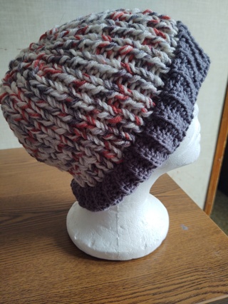 Hand Crocheted Tunisian Stitch Double Strand Multicolor Slouch Hat 