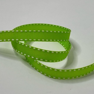 Green Grosgrain White Stitching 3/8” Wide Ribbon 