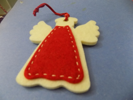 hand made 4 inch felt angel ornament hand stitches red gown