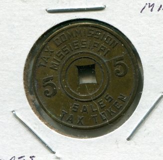 1930's Mississippi Sales Tax Token-5 Mils