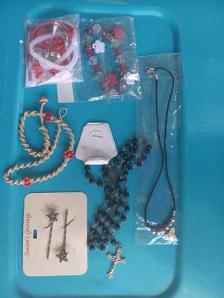 Jewelry Lot 6 Pc All New Necklace Shark tooth, rosary, macrame chocker more