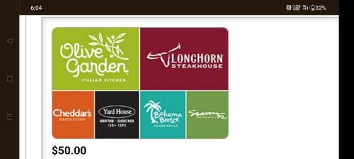 $ 50.00 Darden gift card