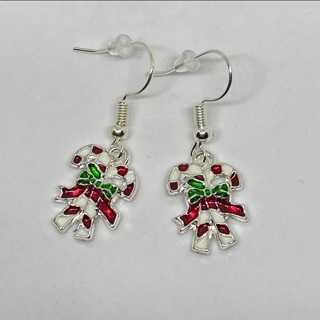 ❄️ Candy Cane Holiday Silver Enamel earrings NEW ❄️ Nickel free