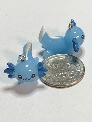 AXOLOTL DRAGON CHARMS~#3~BLUE~SET OF 2 DRAGONS~FREE SHIPPING!