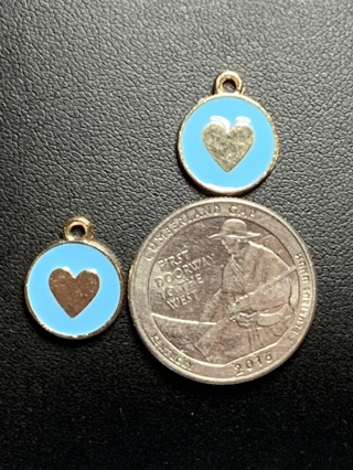 ROUND COLORED HEART CHARMS~#17~BLUE~SET OF 2~FREE SHIPPING!