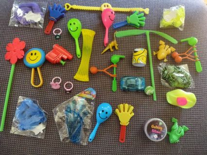 30 new Pinata Goodie bag toys frogs clappers pinwheels cars snakes slime rings