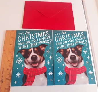 Dog Christmas Cards w/Envelopes + BONUS Stickers