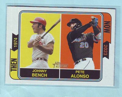 2023 Topps Heritage Johnny Bench Pete Alonso INSERT Baseball Card # TAN-2 Reds Mets