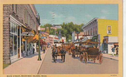 Vintage Used Postcard: L: 1951 Main Street, Mackinac Island, MI