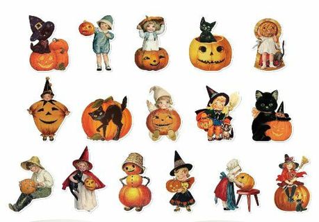 ➡️NEW⭕(16) XXL VINTAGE STYLE HALLOWEEN STICKERS!! HIGH QUALITY⭕CAT