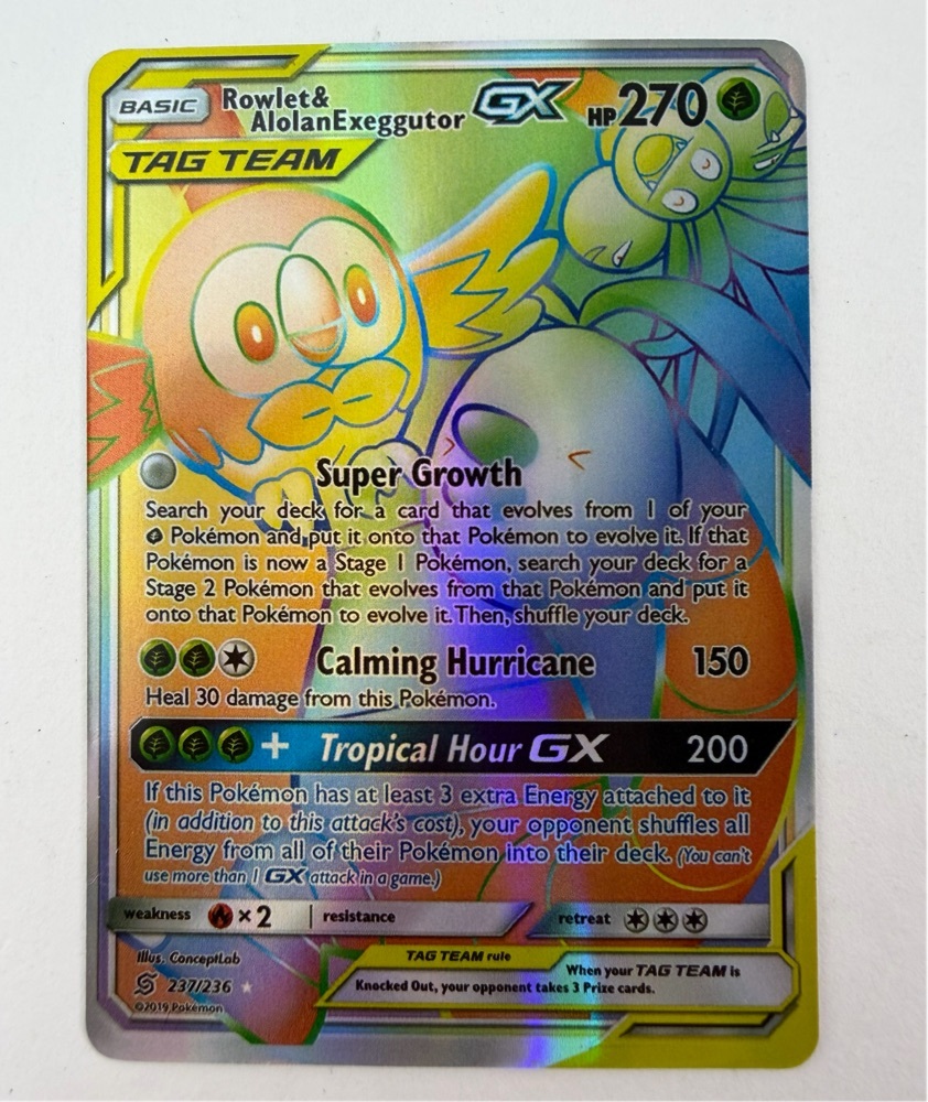 Free: ✯Pokémon Rowlet & Alolan Exeggutor Secret Rare Holo TAG TEAM GX 237/236 Proxy Placeholder Fanmade✯
