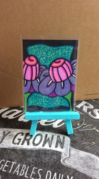 Purple & Pink Flowers original drawing aceo