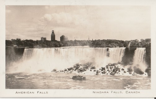 Vintage Unused Postcard: b&w: American Falls, Niagara Falls, Canada