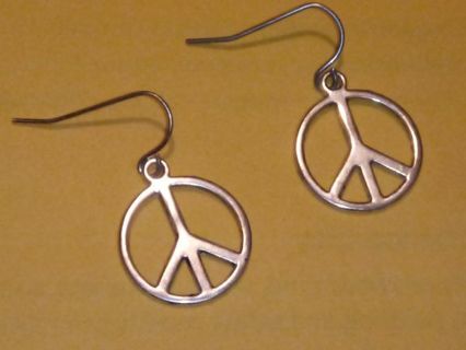 New Silvertone Peace Sign Earrings