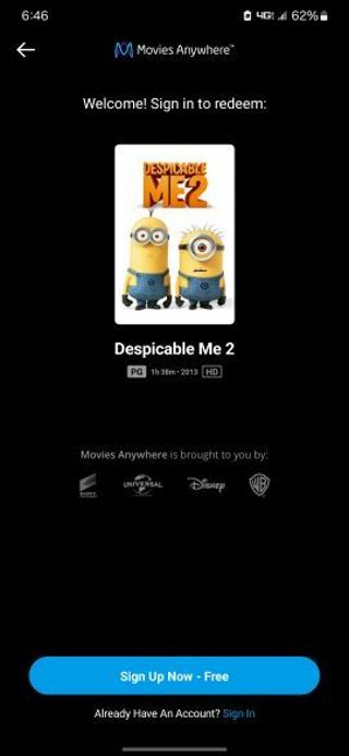 Despicable me 2 Digital HD movie code MA/VUDU/iTunes