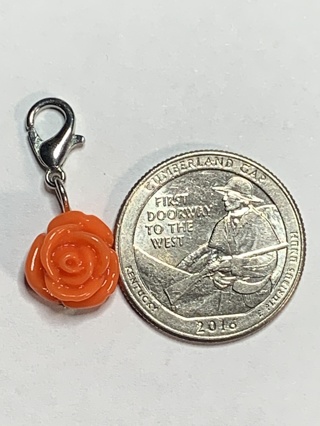 ROSE DANGLE FLOWER CHARM~#4~ORANGE~1 CHARM ONLY~COMES WITH LOBSTER CLASP ATTACHED~FREE SHIPPING! 