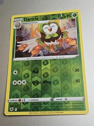 Pokemon Dartrix reverse holo rare card 020/189