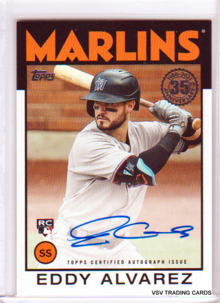 Eddy Alvarez, 2021 Topps 1986 Retro AUTOGRAPHED ROOKIE Card #86A-EAL, Florida Marlins, (LB2)