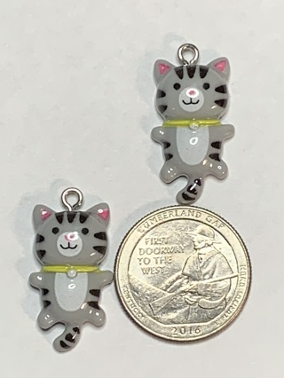 CAT CHARMS~#1~GRAY~SET OF 2 CHARMS~FREE SHIPPING!