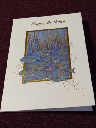 Happy Birthday Card - SERTI SILK PAINTING/School of Fish