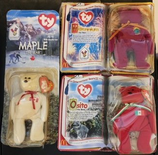 TY Teenie Beanie Baby Bears - "Maple" "Osito" " & "Millenium"