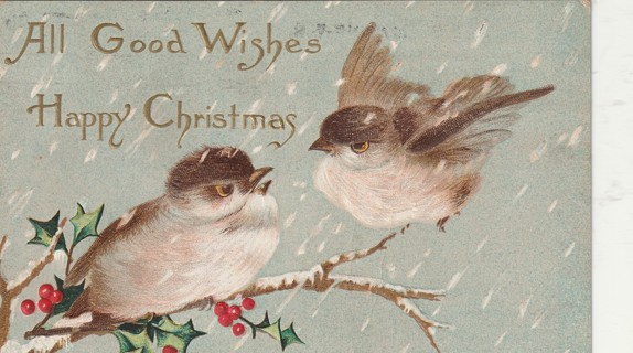 Vintage Used Postcard: (f): Pre Linen: Good Wishes, Happy Christmas