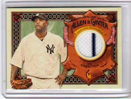 C.C. Sabathia, 2022 Topps Allen & Ginter BLUE Relic Card #AGRA-CS, New York Yankees, (L30