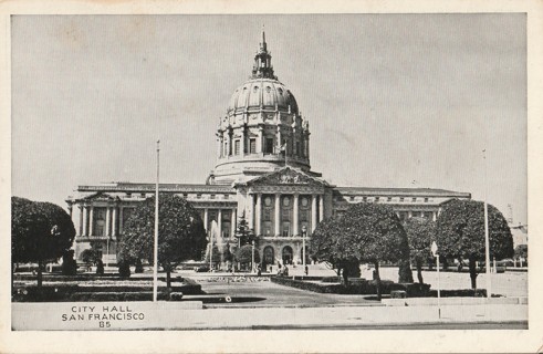 Vintage Unused Postcard: b&w: City Hall, San Francisco, CA