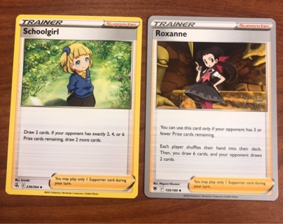 Pokemon trading cards- Schoolgirl and Roxane 