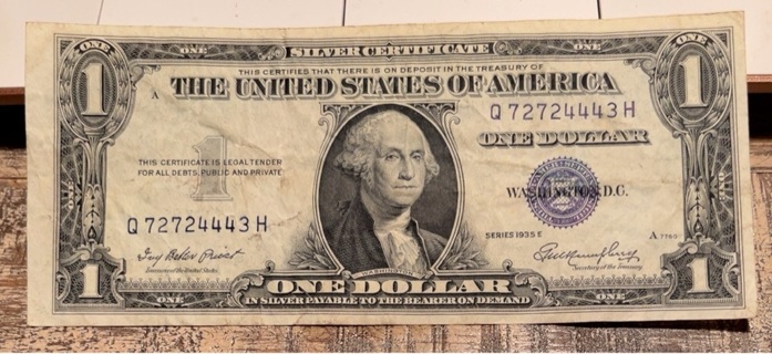 Vintage Series 1935 E Blue Seal One Dollar Silver Certificate 