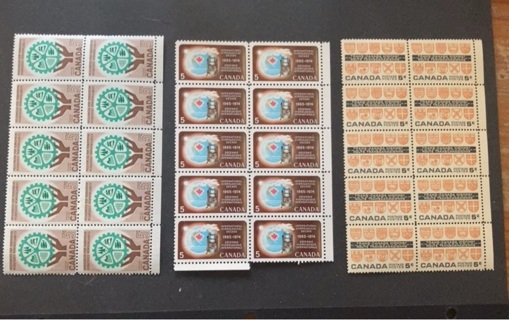 Canada MNH 3 Vintage stamp blocks of 10