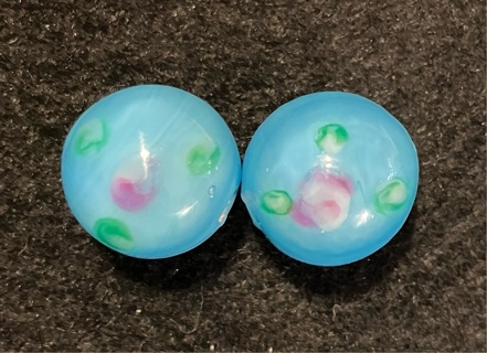 2 Light Blue Glass Lampwork Beads