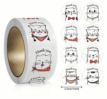 ❤️SPECIAL❤️(50) 1" CUTE CAT FACE THANK YOU STICKERS!!