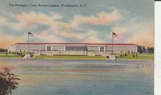 Vintage Used Postcard: (t): 1944 Pentagon from Across Lagoon, Washington DC