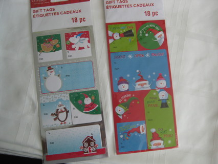 Christmas gift tags/stickers, 2 new packs of 18 stickers each.