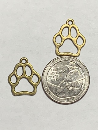 PAW PRINT CHARMS~#4~BRONZE~HOLLOW~SET OF 2 CHARMS~FREE SHIPPING!