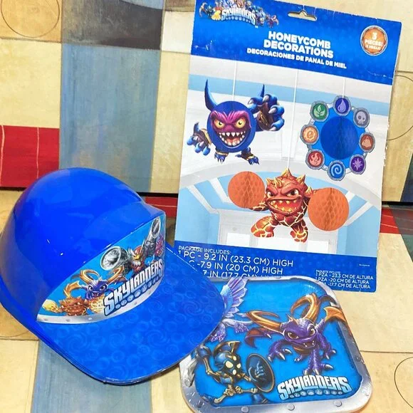 SKYLANDERS PARTY SUPPLIES - PARTY HATS , HONEYCOMB DECORATIONS , & PLATES SKY LANDER