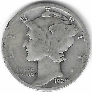 1929 Mercury Dime 90% Silver U.S. 10 Cent Coin