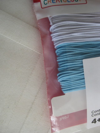 Stretch cord, white and light blue, 590" total, NIP