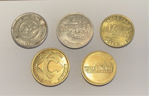 5 Different Vintage Quarter Sized Tokens