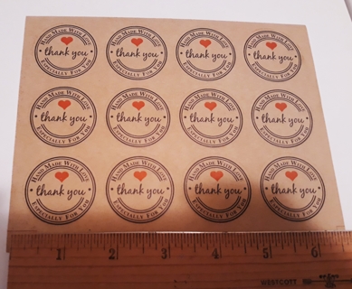 12 "Handmade with Love, Especially For You - Thank You" stickers