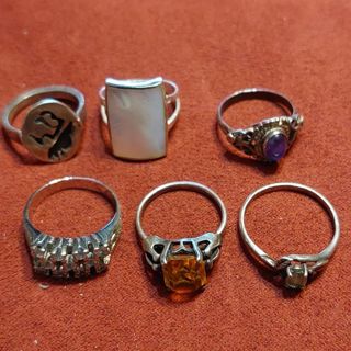 6 vintage sterling silver rings